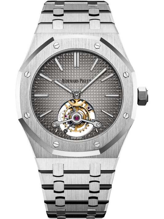 Royal Oak Tourbillon Extra-Thin 41MM 950 Platinum Bracelet Smoked Grey Dial With Petite Tapisserie Pattern 950 Platinum Case