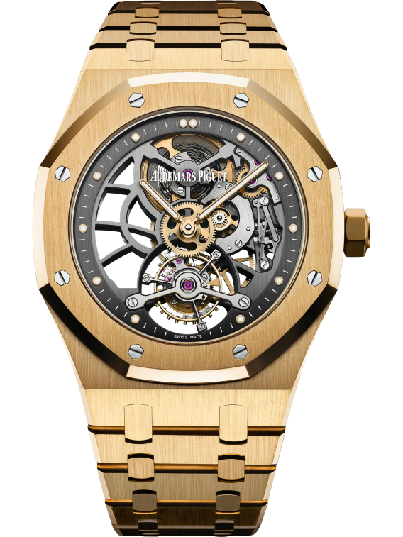 Royal Oak Tourbillon Extra-Thin Openworked 41MM 18-Carat Yellow Gold Bracelet Slate Grey Openworked Dial 18-Carat Yellow Gold Case