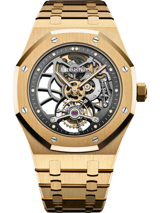 Royal Oak Tourbillon Extra-Thin Openworked 41MM 18-Carat Yellow Gold Bracelet Slate Grey Openworked Dial 18-Carat Yellow Gold Case