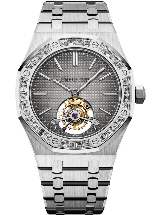 Royal Oak Tourbillon Extra-Thin 41MM 950 Platinum Bracelet Smoked Grey Dial With Petite Tapisserie Pattern 950 Platinum Case