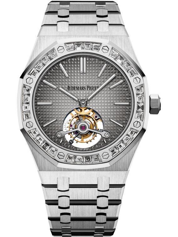 Royal Oak Tourbillon Extra-Thin 41MM 950 Platinum Bracelet Smoked Grey Dial With Petite Tapisserie Pattern 950 Platinum Case