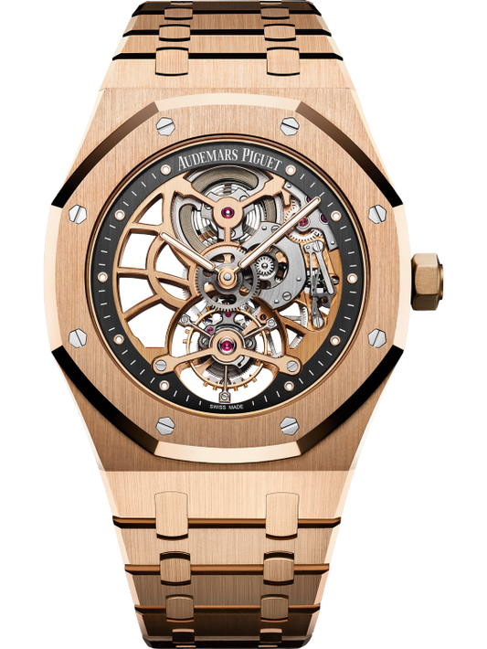 Royal Oak Tourbillon Extra-Thin Openworked 41MM 18-Carat Pink Gold Bracelet Openworked Slate Grey Dial 18-Carat Pink Gold Case