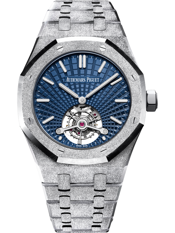 Royal Oak Tourbillon Extra-Thin 41MM  Hammered 18-Carat White Gold Bracelet Blue Dial With Tapisserie Evolutive Pattern Hammered 18-Carat White Gold Case