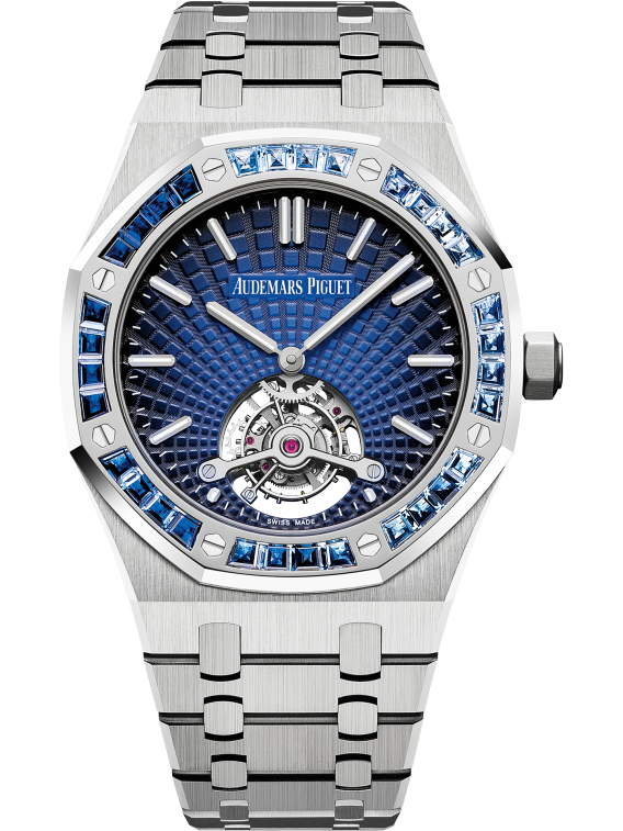 Royal Oak Tourbillon Extra-Thin 41MM 950 Platinum Bracelet Smoked Blue Dial With Tapisserie Evolutive Pattern 950 Platinum Case