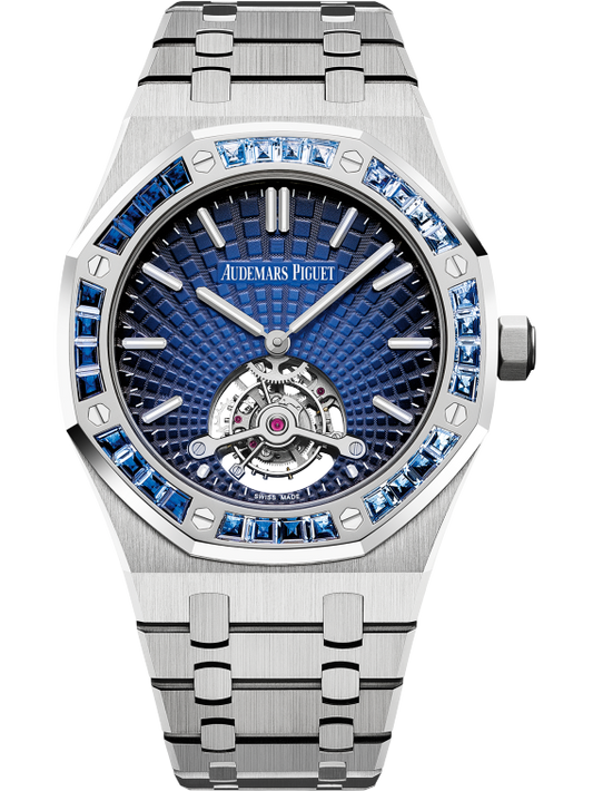 Royal Oak Tourbillon Extra-Thin 41MM 950 Platinum Bracelet Smoked Blue Dial With Tapisserie Evolutive Pattern 950 Platinum Case