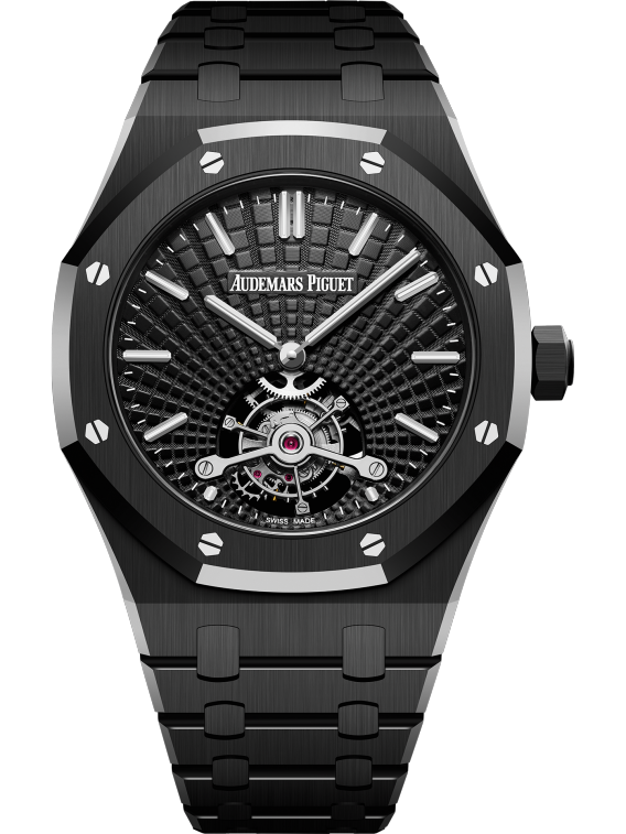 Royal Oak Tourbillon Extra-Thin 41MM Black Ceramic Bracelet Black Dial With Tapisserie Evolutive Pattern Black Ceramic Case