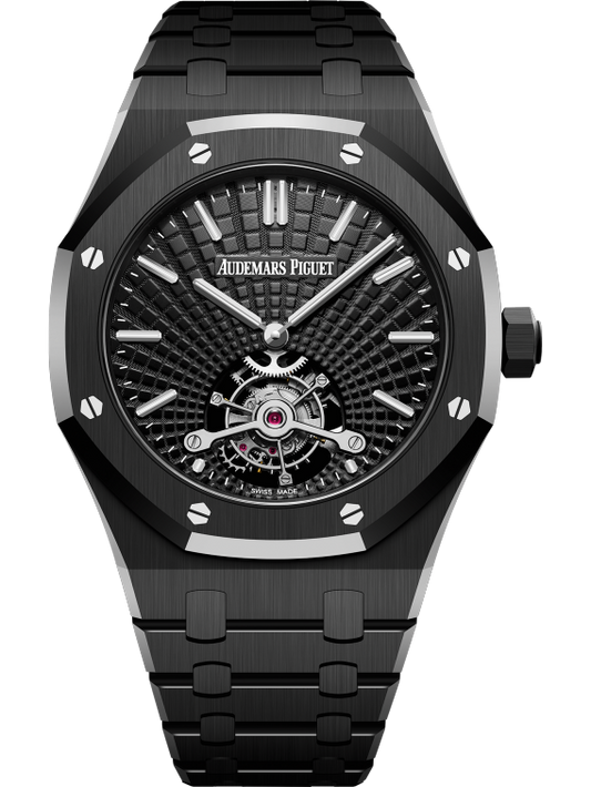 Royal Oak Tourbillon Extra-Thin 41MM Black Ceramic Bracelet Black Dial With Tapisserie Evolutive Pattern Black Ceramic Case