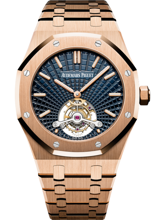 Royal Oak Tourbillon Extra-Thin 41MM 18-Carat Pink Gold Bracelet Blue Dial With Tapisserie Evolutive Pattern 18-Carat Pink Gold Case