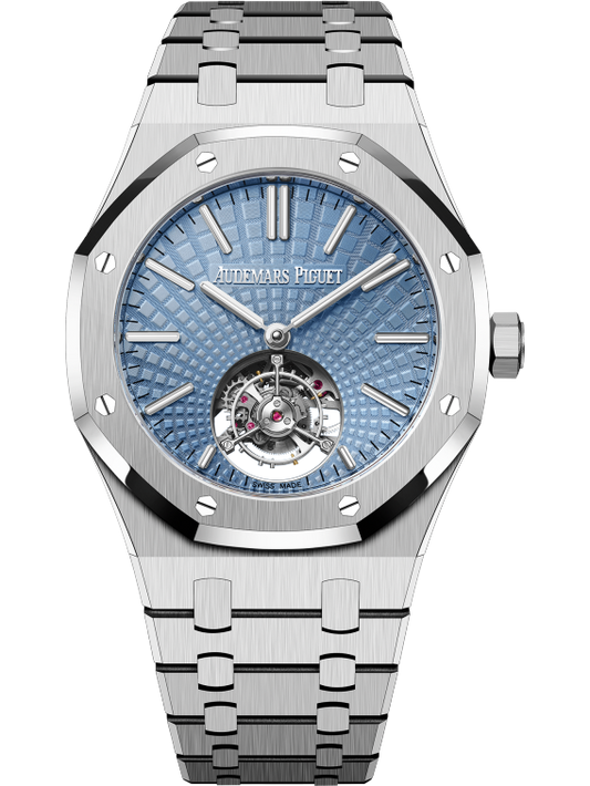 Royal Oak Selfwinding Flying Tourbillon 41MM 950 Platinum Bracelet Light Blue Dial With Evolutive Tapisserie Pattern 950 Platinum Case