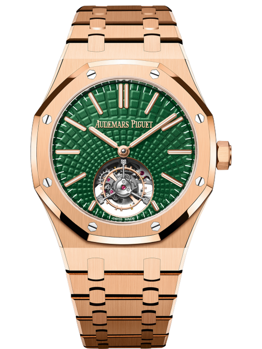 Royal Oak Selfwinding Flying Tourbillon 41MM 18-Carat Pink Gold Bracelet Green Dial With Evolutive Tapisserie Pattern 18-Carat Pink Gold Case