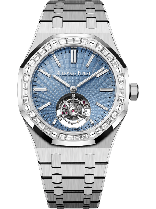 Royal Oak Selfwinding Flying Tourbillon 41MM 950 Platinum Bracelet Light Blue Dial With Evolutive Tapisserie Pattern 950 Platinum Case and Bezel