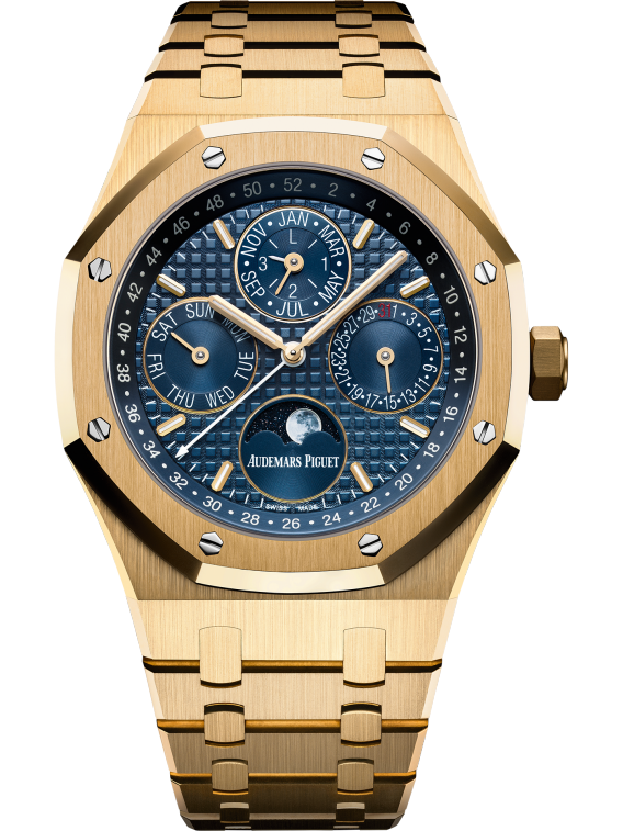 Royal Oak Perpetual Calendar 41MM 18-Carat Yellow Gold Bracelet Blue Dial With Grande Tapisserie Pattern 18-Carat Yellow Gold Case