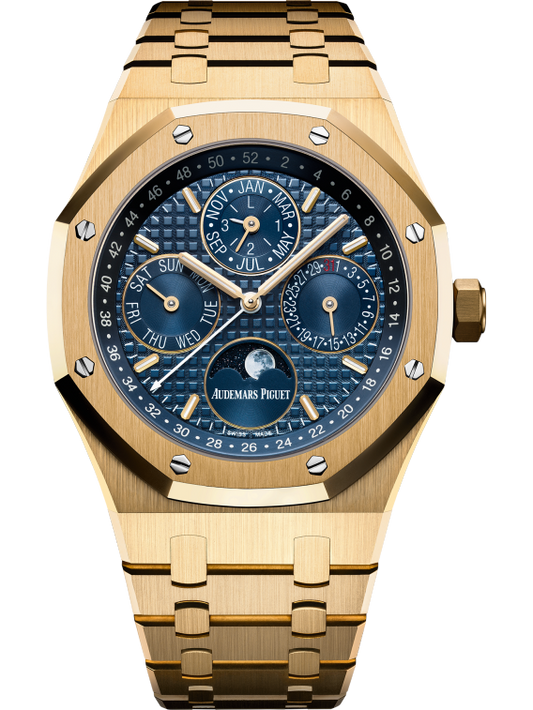 Royal Oak Perpetual Calendar 41MM 18-Carat Yellow Gold Bracelet Blue Dial With Grande Tapisserie Pattern 18-Carat Yellow Gold Case