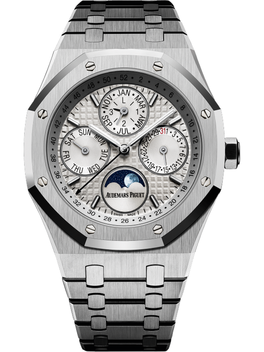 Royal Oak Perpetual Calendar 41MM Stainless Steel Bracelet Silver-Toned Dial With Grande Tapisserie Pattern Stainless Steel Case