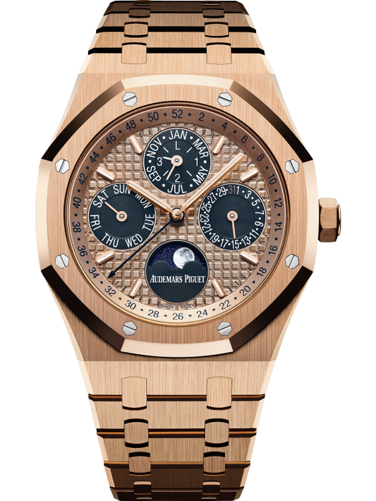 Royal Oak Perpetual Calendar 41MM 18-Carat Pink Gold Bracelet Pink Gold-Toned Dial With Grande Tapisserie Pattern 18-Carat Pink Gold Case