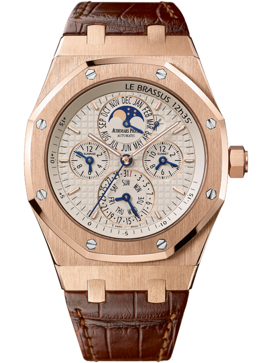 Royal Oak Equation of Time 42MM Brown Alligator Strap Silver-Toned Dial With Grande Tapisserie Pattern 18-Carat Pink Gold Case