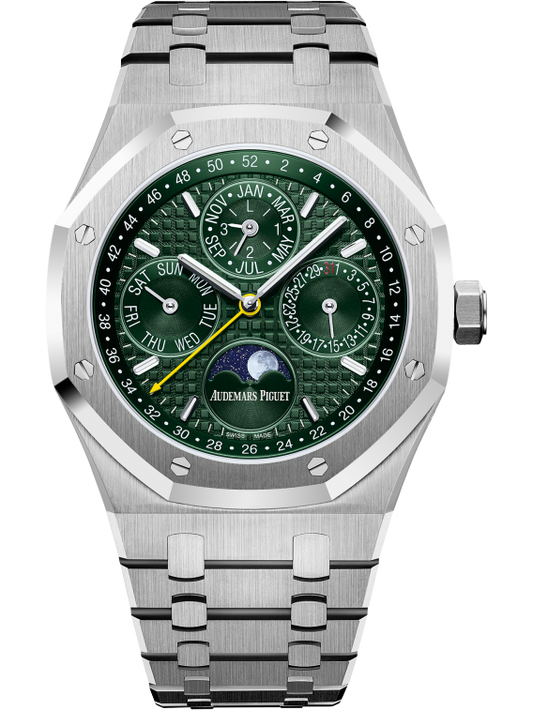 Royal Oak Perpetual Calendar Limited Edition for Unique Timepieces 41MM Stainless Steel Bracelet Green Dial With Grande Tapisserie Pattern Stainless Steel Case