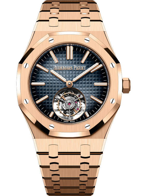 Royal Oak Selfwinding Flying Tourbillon 50th Anniversary 41MM 18-Carat Pink Gold Bracelet Smoked Blue Dial With Grande Tapisserie Pattern 18-Carat Pink Gold Case