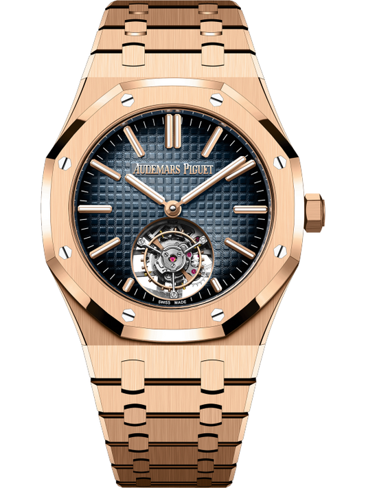 Royal Oak Selfwinding Flying Tourbillon 50th Anniversary 41MM 18-Carat Pink Gold Bracelet Smoked Blue Dial With Grande Tapisserie Pattern 18-Carat Pink Gold Case