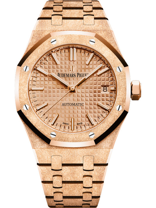 Royal Oak Frosted Gold Selfwinding 37MM Hammered 18-Carat Pink Gold Bracelet Pink Gold-Toned Dial With Grande Tapisserie Pattern Hammered 18-Carat Pink Gold Case