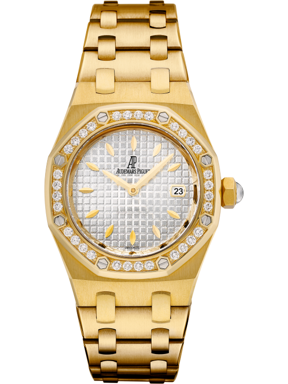 Royal Oak Quartz 33MM 18-Carat Yellow Gold Bracelet Silver Dial With Grande Tapisserie Pattern 18-Carat Yellow Gold Case Bezel Set With Brilliant-Cut Diamonds