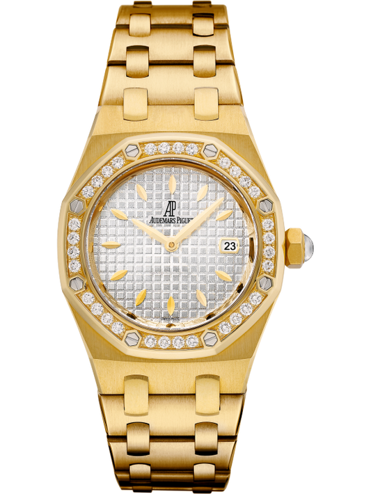 Royal Oak Quartz 33MM 18-Carat Yellow Gold Bracelet Silver Dial With Grande Tapisserie Pattern 18-Carat Yellow Gold Case Bezel Set With Brilliant-Cut Diamonds