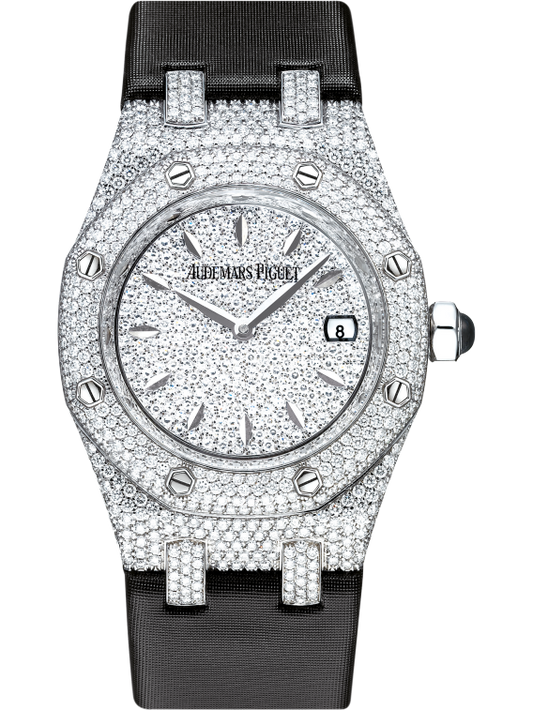 Royal Oak Quartz 33MM Technological Silk Strap White Mother-Of-Pearl Dial 18-Carat White Gold Case Bezel Set With Brilliant-Cut Diamonds