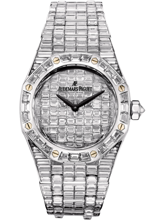 Royal Oak Quartz 33MM 18-Carat White Gold Bracelet Entirely Set With Baguette-Cut Diamonds Baguette-Cut Diamond-Paved Dial 18-Carat White Gold Case Entirely Set With Baguette-Cut Diamonds