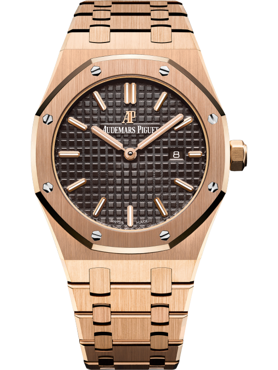 Royal Oak Quartz 33MM 18-Carat Pink Gold Bracelet Brown Dial With Grande Tapisserie Pattern 18-Carat Pink Gold Case