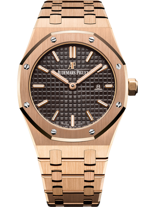 Royal Oak Quartz 33MM 18-Carat Pink Gold Bracelet Brown Dial With Grande Tapisserie Pattern 18-Carat Pink Gold Case