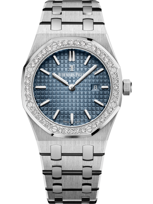 Royal Oak Quartz 33MM Titanium Bracelet Smoked Blue Dial With Grande Tapisserie Pattern Titanium Case Diamond-Set Polished 950 Platinum Bezel