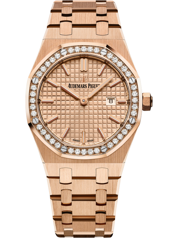 Royal Oak Quartz 33MM 18-Carat Pink Gold Bracelet Pink Gold-Toned Dial With Grande Tapisserie Pattern 18-Carat Pink Gold Case diamond-Set Bezel