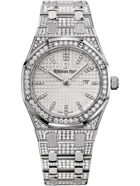 Royal Oak Quartz 33MM 18-Carat White Gold Bracelet Set With Diamonds Silver-Toned Dial With Grande Tapisserie Pattern 18-Carat White Gold Case Set With Diamonds Diamond-Set Bezel