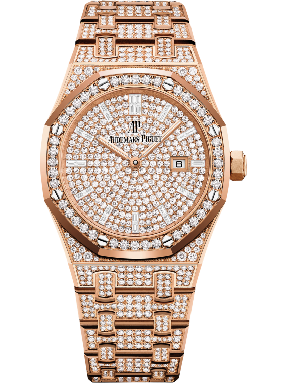 Royal Oak Quartz 33MM Diamond-Set 18-Carat Pink Gold Bracelet Diamond-Set 18-Carat Pink Gold Dial 18-Carat Pink Gold Case Set With Brilliant-Cut Diamond