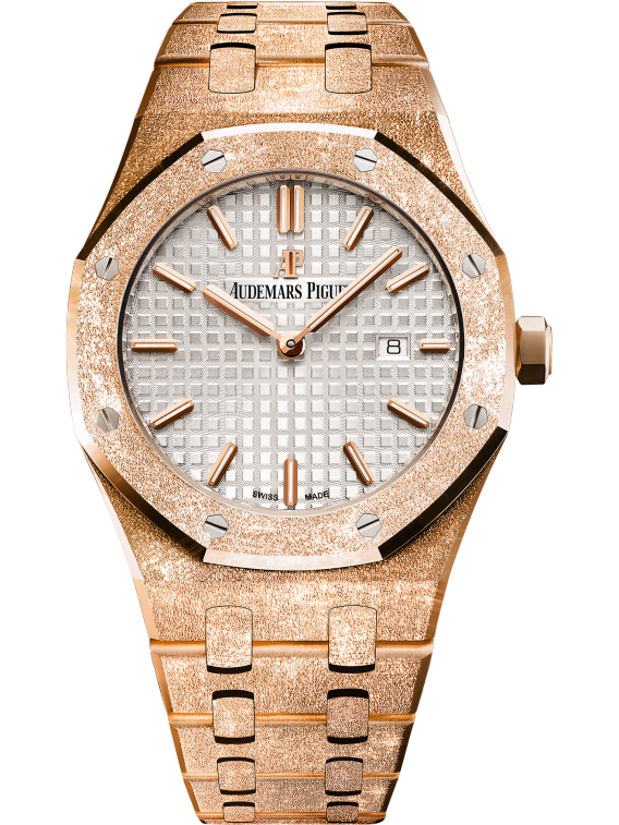 Royal Oak Frosted Gold Quartz 33MM Hammered 18-Carat Pink Gold Bracelet Silver-Toned Dial With Grande Tapisserie Pattern Hammered 18-Carat Pink Gold Case