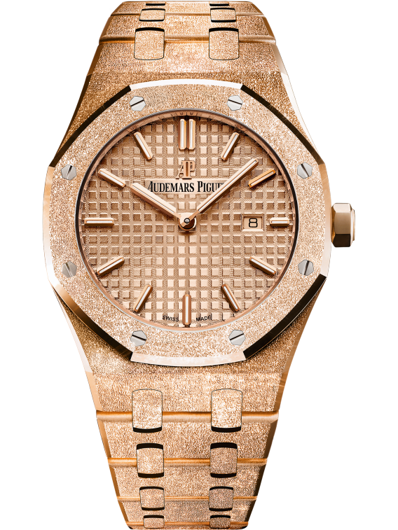 Royal Oak Frosted Gold Quartz 33MM Hammered 18-Carat Pink Gold Bracelet Pink Gold-Toned Dial With Grande Tapisserie Pattern Hammered 18-Carat Pink Gold Case