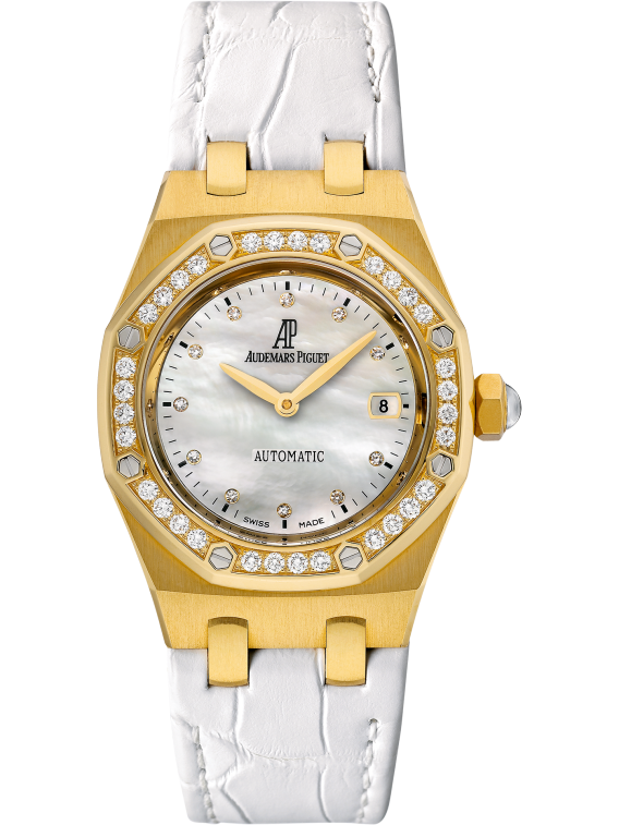 Royal Oak Selfwinding 33MM White Alligator Strap White Mother-Of-Pearl Dial 18-Carat Yellow Gold Case Bezel Set With Brilliant-Cut Diamonds