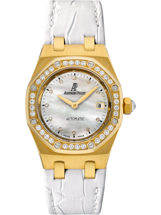 Royal Oak Selfwinding 33MM White Alligator Strap White Mother-Of-Pearl Dial 18-Carat Yellow Gold Case Bezel Set With Brilliant-Cut Diamonds