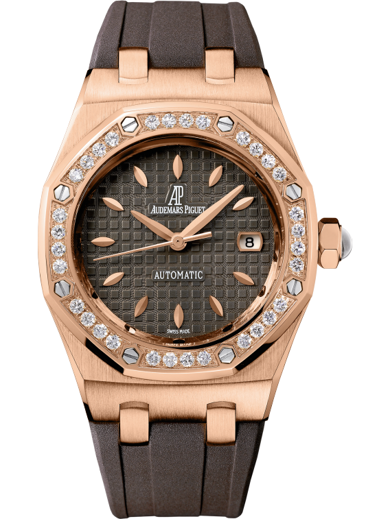 Royal Oak Selfwinding 33MM Brown Rubber Strap Brown Dial With Grande Tapisserie Pattern 18-Carat Pink Gold Case Bezel Set With Brilliant-Cut Diamonds