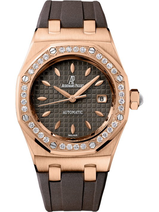 Royal Oak Selfwinding 33MM Brown Rubber Strap Brown Dial With Grande Tapisserie Pattern 18-Carat Pink Gold Case Bezel Set With Brilliant-Cut Diamonds