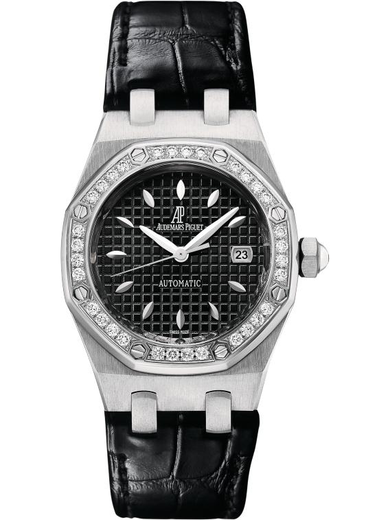 Royal Oak Selfwinding 33MM Black Alligator Strap Black Dial With Grande Tapisserie Pattern Stainless Steel Case Bezel Set With Brilliant-Cut Diamonds