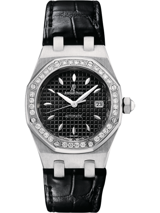 Royal Oak Selfwinding 33MM Black Alligator Strap Black Dial With Grande Tapisserie Pattern Stainless Steel Case Bezel Set With Brilliant-Cut Diamonds