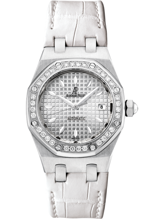 Royal Oak Selfwinding 33MM White Alligator Strap Silver-Toned Dial With Grande Tapisserie Pattern Stainless Steel Case Bezel Set With Brilliant-Cut Diamonds