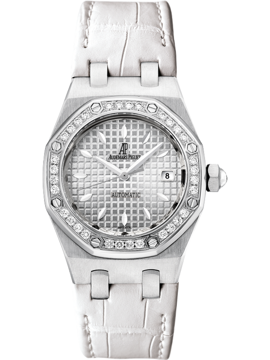 Royal Oak Selfwinding 33MM White Alligator Strap Silver-Toned Dial With Grande Tapisserie Pattern Stainless Steel Case Bezel Set With Brilliant-Cut Diamonds