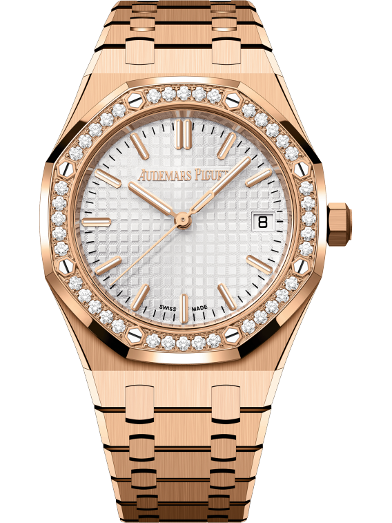 Audemars Piguet Royal Oak Ref. 77451OR.ZZ.1361OR.01 34MM Rose Gold White Dial with Diamond Bezel