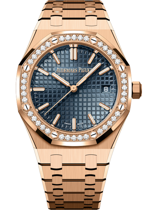 Royal Oak Selfwinding 50th Anniversary 34MM 18-Carat Pink Gold Bracelet Bleu Nuit Nuage 50 Dial With Grande Tapisserie Pattern 18-Carat Pink Gold Case Bezel Set With Brilliant-Cut Diamonds