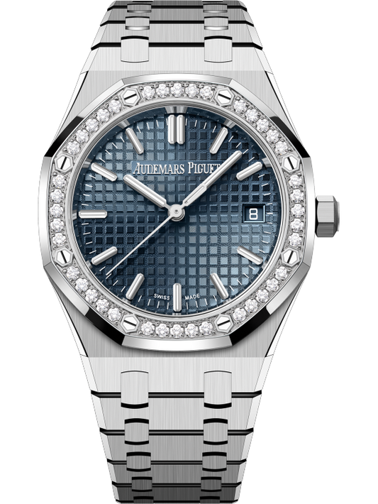 Royal Oak Selfwinding 50th Anniversary 34MM Stainless Steel Bracelet Bleu Nuit Nuage 50 Dial With Grande Tapisserie Pattern Stainless Steel Case Bezel Set With Brilliant-Cut Diamonds