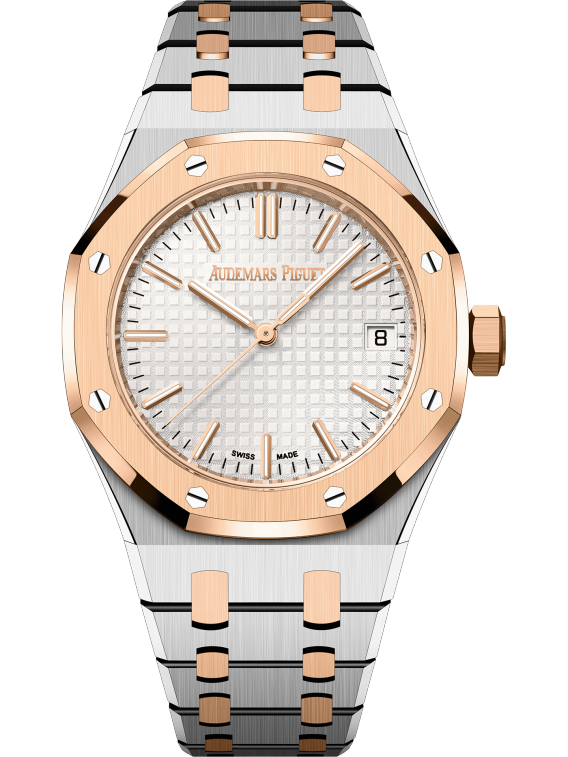 Royal Oak Selfwinding 50th Anniversary 37MM Stainless Steel Bracelet Silver-Toned Dial With Grande Tapisserie Pattern Stainless Steel Case 18-Carat Pink Gold Bezel