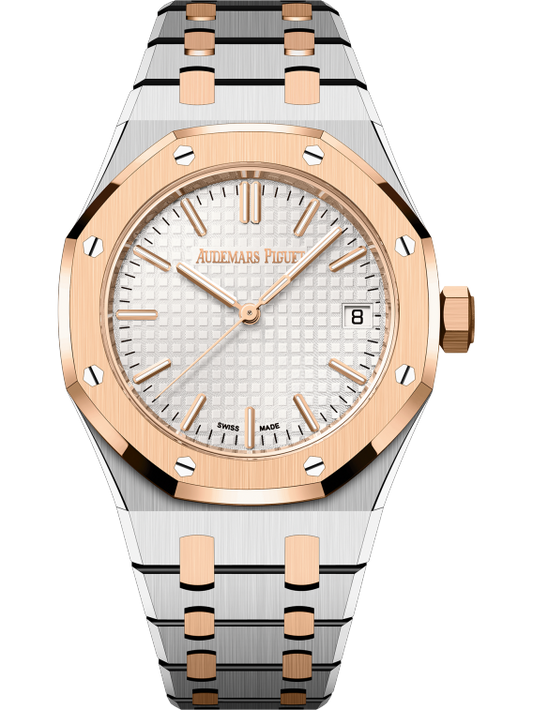 Royal Oak Selfwinding 50th Anniversary 37MM Stainless Steel Bracelet Silver-Toned Dial With Grande Tapisserie Pattern Stainless Steel Case 18-Carat Pink Gold Bezel