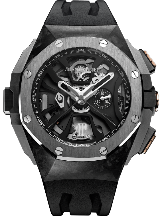 Royal Oak Concept 44MM Laptimer Michael Schumacher Black Rubber Strap Black Openworked Dial Forged Carbon Case